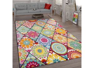 4061981071720 - Kurzflor Teppich Wohnzimmer Bunt Retro Design Mandala Muster Design Boho Stil 120x170 cm - Paco Home