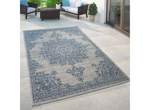 4061981074608 - Paco Home Outdoor Teppich Blau Beige Orient Design Blumen Muster Balkon Wohnzimmer 60x100 cm