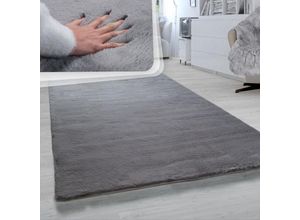 4061981079252 - Hochflor Teppich Für Wohnzimmer Softes Kaninchenfell Imitat Kunstfell In Dunkelgrau ø 120 cm Rund - Paco Home