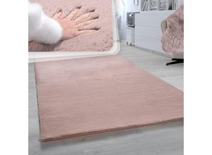 4061981079443 - Hochflor Teppich Für Wohnzimmer Softes Kaninchenfell Imitat Kunstfell In Rosa 80x150 cm - Paco Home