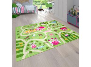 4061981081545 - Kinder-Teppich Für Kinderzimmer Spiel-Teppich Mit Landschaft und Pferden In Grün 100x200 cm - Paco Home