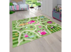 4061981081606 - Kinderteppich Bino 560 Teppiche Gr B L 200 cm x 200 cm 4 mm 1 St grün Kinder Kinderzimmerteppiche Kurzflor Straßen-Spiel-Teppich Motiv Bauernhof Kinderzimmer