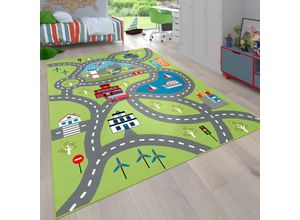 4061981081750 - Kinder-Teppich Für Kinderzimmer Spiel-Teppich Mit Straßen-Motiv In Grün 80x150 cm - Paco Home