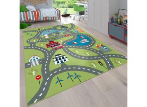 4061981081828 - Kinder-Teppich Für Kinderzimmer Spiel-Teppich Mit Straßen-Motiv In Grün 200 cm Quadrat - Paco Home