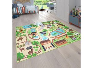 4061981081903 - Kinder-Teppich Für Kinderzimmer Spiel-Teppich Zoo Mit Tiger Bär Löwe Bunt ø 160 cm Rund - Paco Home