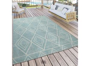 4061981083433 - Paco Home - Teppich Blau Balkon Terrasse Outdoor Skandi Design Rauten Vintage Muster Weich 80x150 cm