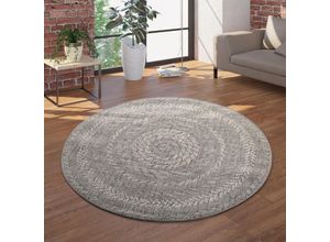 4061981086762 - Paco Home - Runder In- & Outdoor-Teppich Flachgewebe Mit Sisal-Look Skandi-Design In Grau ø 120 cm Rund