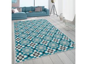 4061981086922 - Teppich Charleroi 492 Teppiche Gr B L 160 cm x 230 cm 3 mm 1 St blau (türkis) Esszimmerteppiche 3D-Design Motiv Blüten In- und Outdoor geeignet