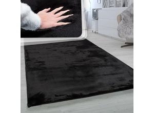 4061981088575 - Hochflor Teppich Wohnzimmer Super Softes Kaninchenfell Imitat Kunstfell Schwarz 60x90 cm - Paco Home