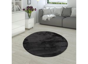 4061981088605 - Hochflor Teppich Wohnzimmer Super Softes Kaninchenfell Imitat Kunstfell Schwarz ø 120 cm Rund - Paco Home