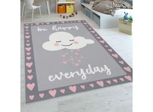 4061981090844 - Kinderteppich Spielteppich Für Kinderzimmer Spruch-Motiv Und Wolke Grau Rosa 120x160 cm - Paco Home