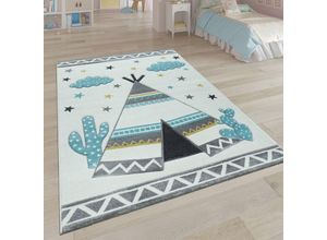 4061981091124 - Kinder-Teppich Kinderzimmer Pastell Farben Indianer-Zelt Motiv 3-D in Cream Grau 80x150 cm - Paco Home