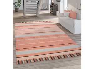 4061981091889 - Wohnzimmer-Teppich Flachgewebe Im Ethno-Design Handgewebt In Rot Und Apricot 160x220 cm - Paco Home