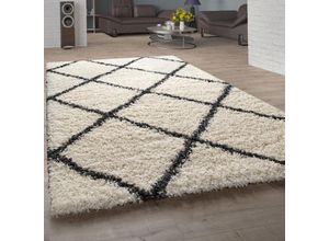 4061981092657 - Hochflor Teppich Shaggy Für Wohnzimmer Skandi Stil Rauten-Design In Beige 80x150 cm - Paco Home