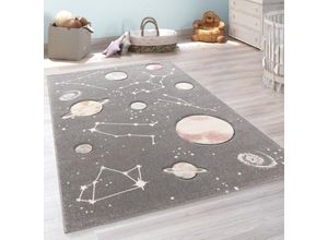 4061981092756 - Kinder-Teppich Spiel-Teppich Für Kinderzimmer Mit Planeten Und Sternen In Grau ø 120 cm Rund - Paco Home