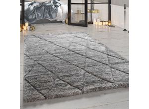 4061981093098 - Hochflor-Teppich Weicher Shaggy Für Wohnzimmer Mit Rauten-Muster In Grau 60x100 cm - Paco Home