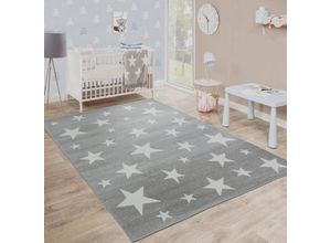 4061981096419 - Moderner Kurzflor Kinderteppich Sternendesign Kinderzimmer Star Muster Grau Weiß ø 120 cm Rund - Paco Home