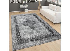 4061981115448 - Teppich Für Wohnzimmer Vintage-Kurzflor Mit Orient-Muster Meliert Grau 120x170 cm - Paco Home