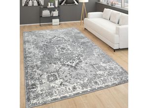 4061981115554 - Teppich Für Wohnzimmer Vintage-Kurzflor Mit Orient-Look Meliert Grau 80x150 cm - Paco Home