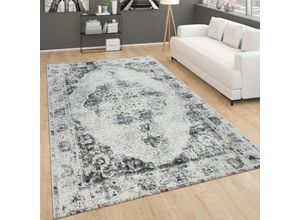 4061981115615 - Paco Home Teppich Für Wohnzimmer Vintage-Kurzflor Mit Orient-Design Meliert Grau 80x150 cm