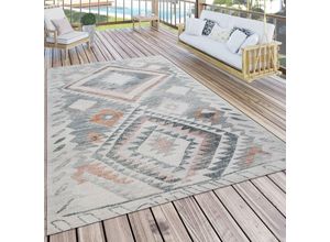 4061981116131 - Paco Home - Outdoor Teppich Küchenteppich Balkon Terrasse Ethno Rauten Muster Grau Rot 60x100 cm