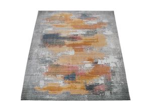 4061981118487 - Teppich Wohnzimmer Kurzflor Mit Abstraktem Muster Modern In Grau Gelb Rot 60x100 cm - Paco Home