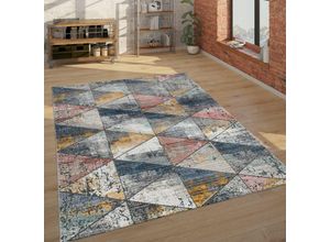 4061981118654 - Teppich Wohnzimmer Kurzflor Mit Rauten Muster Vintage Look Modern Mehrfarbig 80x150 cm - Paco Home