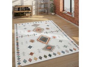 4061981119071 - Teppich Wohnzimmer Geometrisches Ethno Muster Modern Mehrfarbig Weiß Blau Rot 120x170 cm - Paco Home