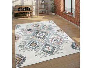 4061981120206 - Paco Home Teppich Wohnzimmer Geometrisches Ethno Muster Kurzflor Mehrfarbig Beige Grau Rot 60x100 cm