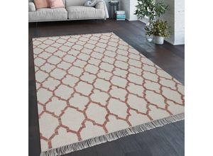 4061981120565 - Teppich Wohnzimmer Marokkanisches Muster Fransen Handgewebt Wolle Beige Rot 60x110 cm - Paco Home