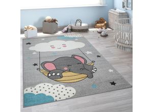 4061981122767 - Kinderteppich Nino 881 Teppiche Gr B L 200 cm x 280 cm 13 mm 1 St grau Kinder Kinderzimmerteppiche Spielteppich Kurzflor Motiv Wolke Sterne & Elefant Kinderzimmer