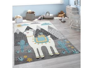 4061981122781 - Kinderteppich Teppich Kinderzimmer Lama Berge Kinder-Motiv Grau Türkis Gelb 80x150 cm - Paco Home