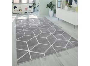 4061981123535 - Wohnzimmer-Teppich Kurzflor Im Skandi-Stil Mit Rauten-Muster In Grau 70x140 cm - Paco Home