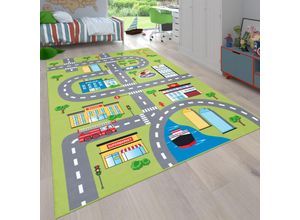 4061981124181 - Teppich Kinderzimmer Kinderteppich Spielteppich Straßen Und Auto Motiv Grün Grau 80x150 cm - Paco Home