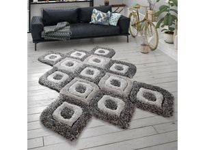 4061981124495 - Hochflor Teppich Shaggy Wohnzimmer Langflor Cut-Out-Design 3D-Muster Grau 160x230 cm - Paco Home