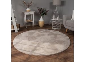 4061981126246 - Teppich Wohnzimmer Kunstfell Shaggy Hochflor Waschbar In Waschmaschine Soft Uni Beige ø 120 cm Rund - Paco Home