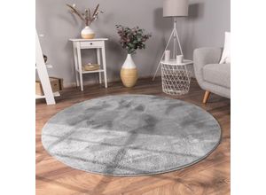 4061981126383 - Teppich Wohnzimmer Kunstfell Shaggy Hochflor Waschbar In Waschmaschine Soft Uni Grau ø 80 cm Rund - Paco Home