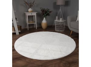 4061981126567 - Teppich Wohnzimmer Kunstfell Shaggy Hochflor Waschbar In Waschmaschine Soft Uni Weiß ø 120 cm Rund - Paco Home