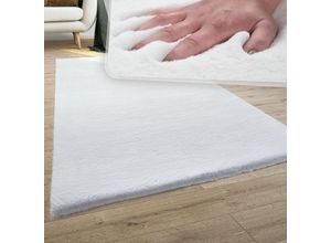 4061981126574 - Teppich Wohnzimmer Kunstfell Shaggy Hochflor Waschbar In Waschmaschine Soft Uni Weiß 120x170 cm - Paco Home