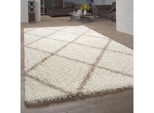 4061981128080 - Teppich Wohnzimmer Hochflor Shaggy Skandi Design Mit Rauten Muster Modern Beige 120x170 cm - Paco Home