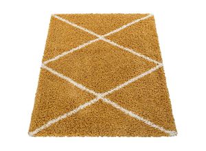 4061981129780 - Hochflor Teppich Wohnzimmer Shaggy Skandinavisches Rauten Muster Modern In Gelb 60x100 cm - Paco Home