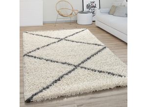 4061981129926 - Hochflor Teppich Wohnzimmer Shaggy Skandinavisches Rauten Muster Modern In Creme 140x200 cm - Paco Home