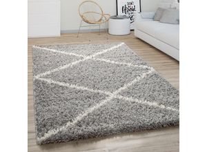 4061981130083 - Hochflor Teppich Wohnzimmer Shaggy Skandinavisches Rauten Muster Modern In Grau 60x100 cm - Paco Home