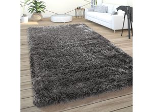 4061981131028 - Paco Home Hochflor Teppich Wohnzimmer Shaggy Pastell Einfarbig Weich Flauschig Anthrazit Ø 160 cm Rund