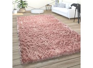 4061981131042 - Hochflor Teppich Wohnzimmer Shaggy Pastell Weich Flauschig Einfarbig Langflor Rosa 60x100 cm - Paco Home