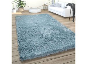 4061981131196 - Hochflor Teppich Wohnzimmer Shaggy Pastell Einfarbig Weich Flauschig Türkis 120x170 cm - Paco Home