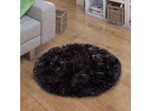 4061981132278 - Kunstfell Fellteppich Imitat Teppich Hochflor Sitzkissen Herzform Rund Fell Form Schwarz 45 cm Rund - Paco Home