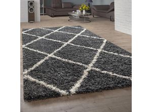 4061981133046 - Hochflor Teppich Wohnzimmer Skandinavisches Muster Rautenmuster Dunkelgrau Creme ø 80 cm Rund - Paco Home