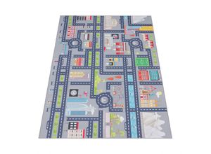 4061981135064 - Spielteppich Kinderteppich Kinderzimmer Straßenteppich Auto Straßen Motiv Grau 80x150 cm - Paco Home