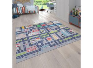 4061981135095 - Spielteppich Kinderteppich Kinderzimmer Straßenteppich Auto Straßen Motiv Grau 140x200 cm - Paco Home